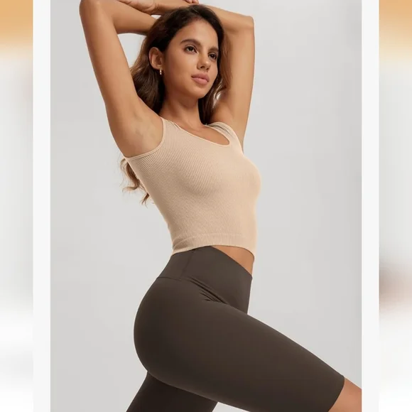 Women's Ribbed Tank Top - Tan - Picture 3 of 4